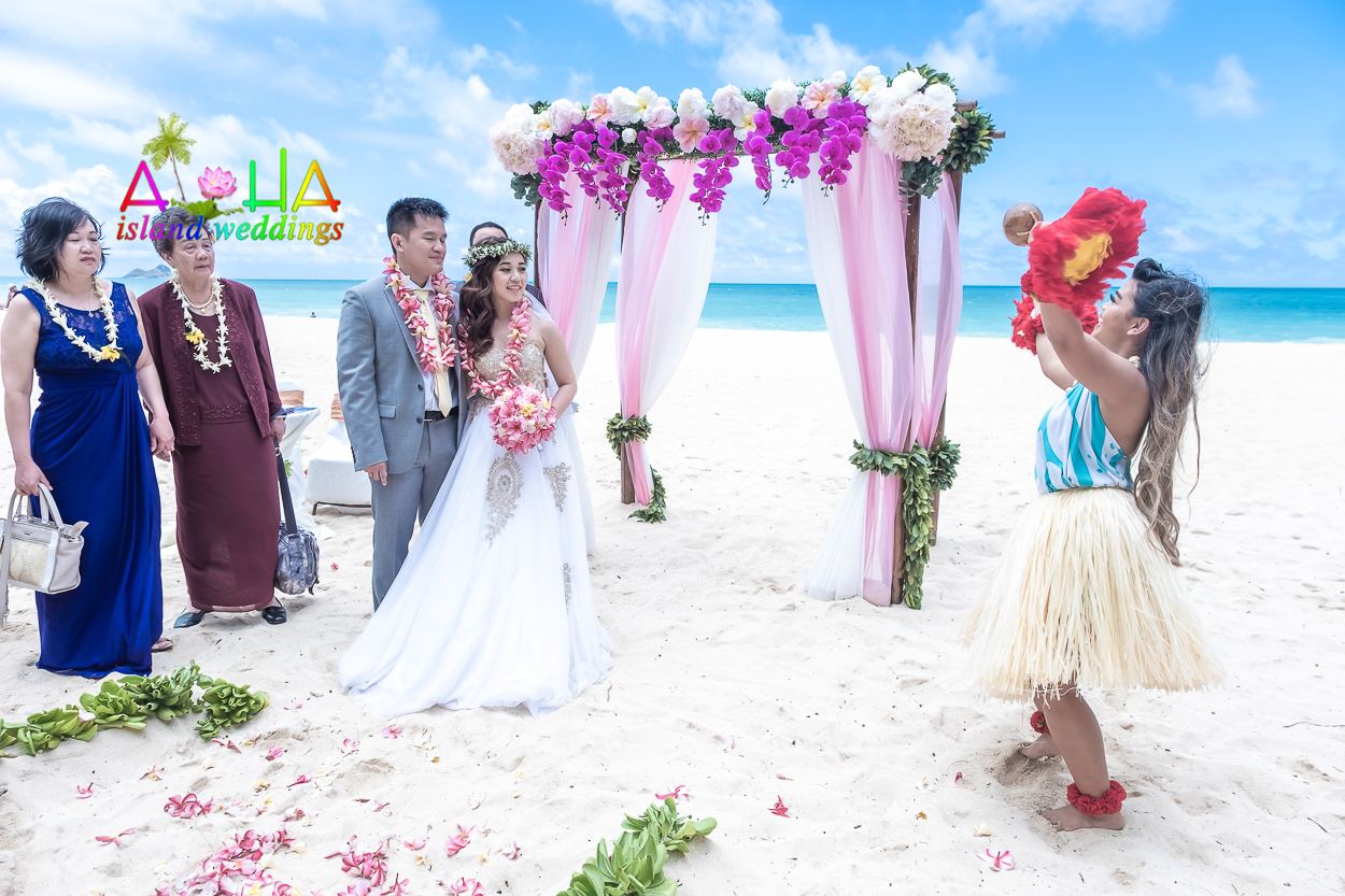 The family learning the hula at Marsha's wedding