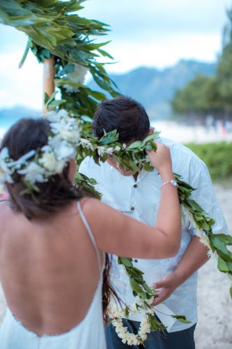 Maile lei with pikaki flower for the groom