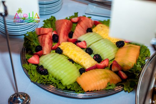 Fruit platter of Hawaiian mango, pineapples, watermelon blue berries honey dew melon and more