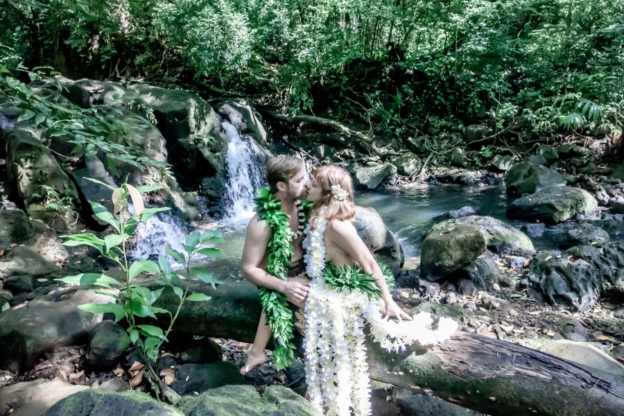 Waterfall in the Nuuanu forest right outside of honolulu 