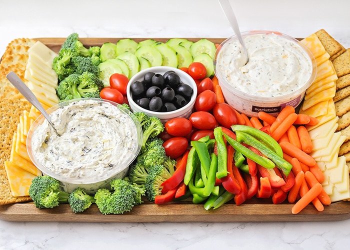 carrots and broccoli with dip and more veggie platter